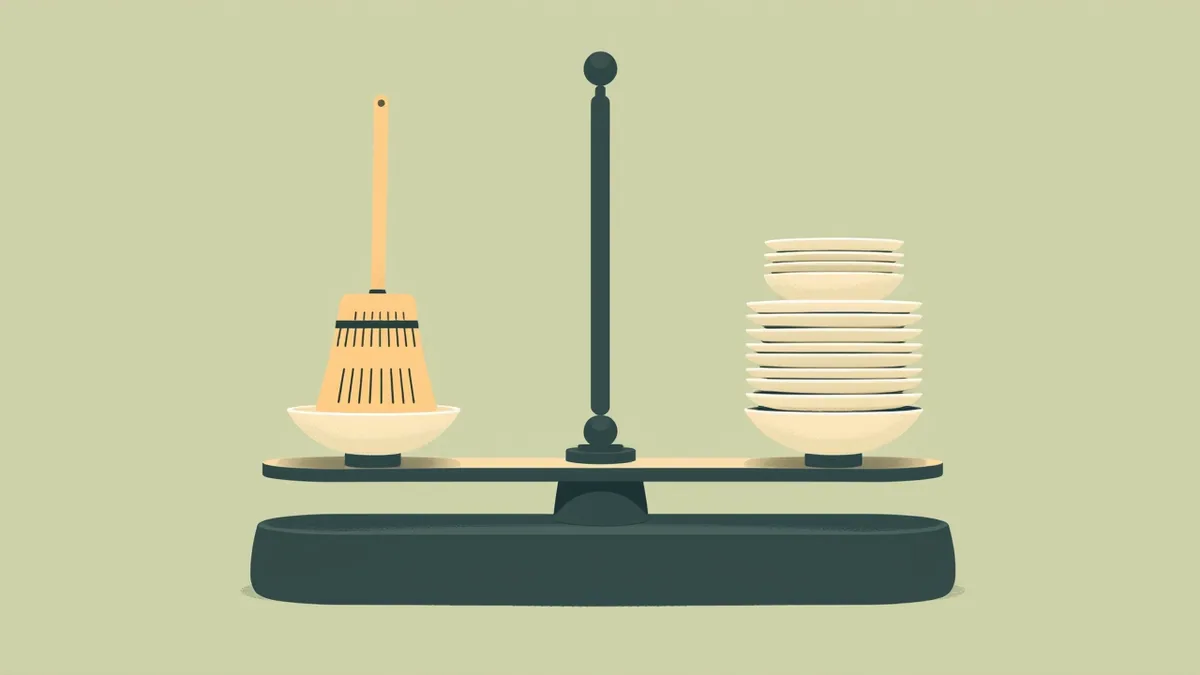 OneHaus Chore Fairness Calculator showing a household chore split breakdown between two partners.