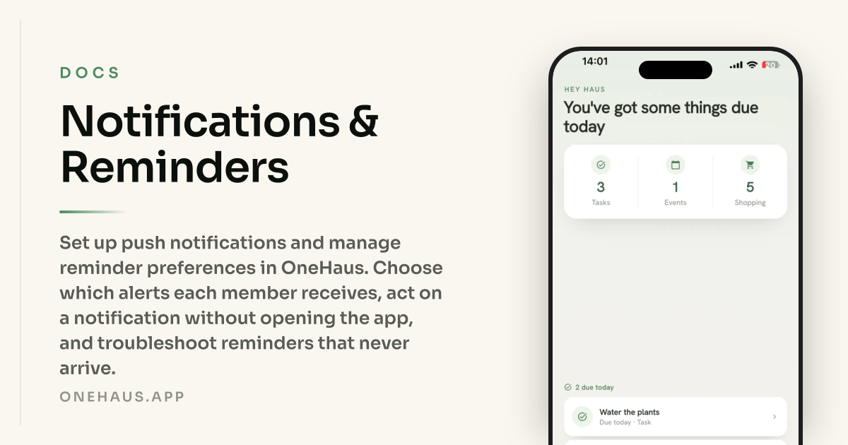 Notifications & Reminders | Docs | OneHaus